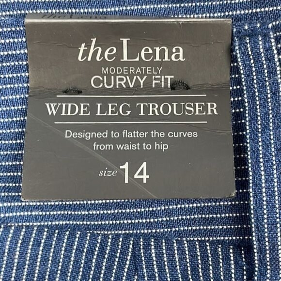 NWT Lane Bryant The Lena Wide Leg Trouser Pant Blue Pinstripe Linen Blend Sz 14 - Picture 9 of 12